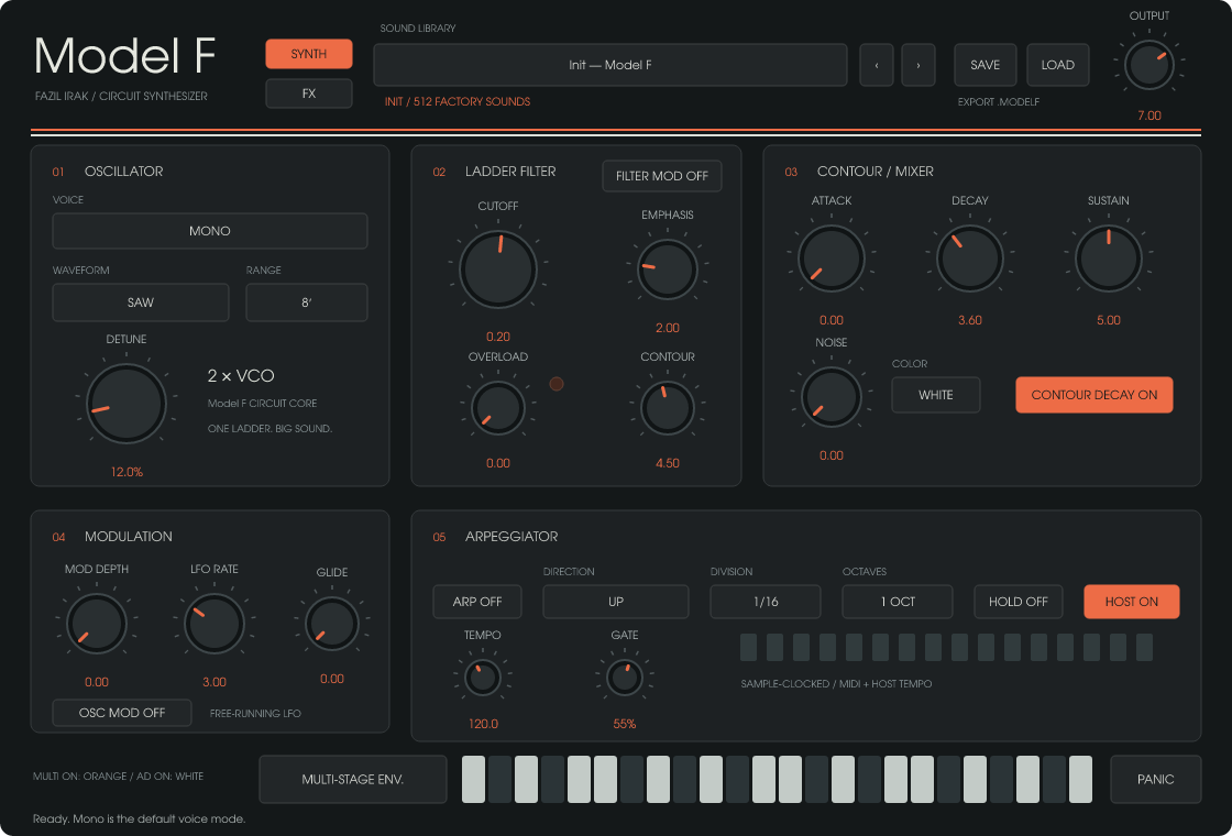 Model F synthesizer ana paneli